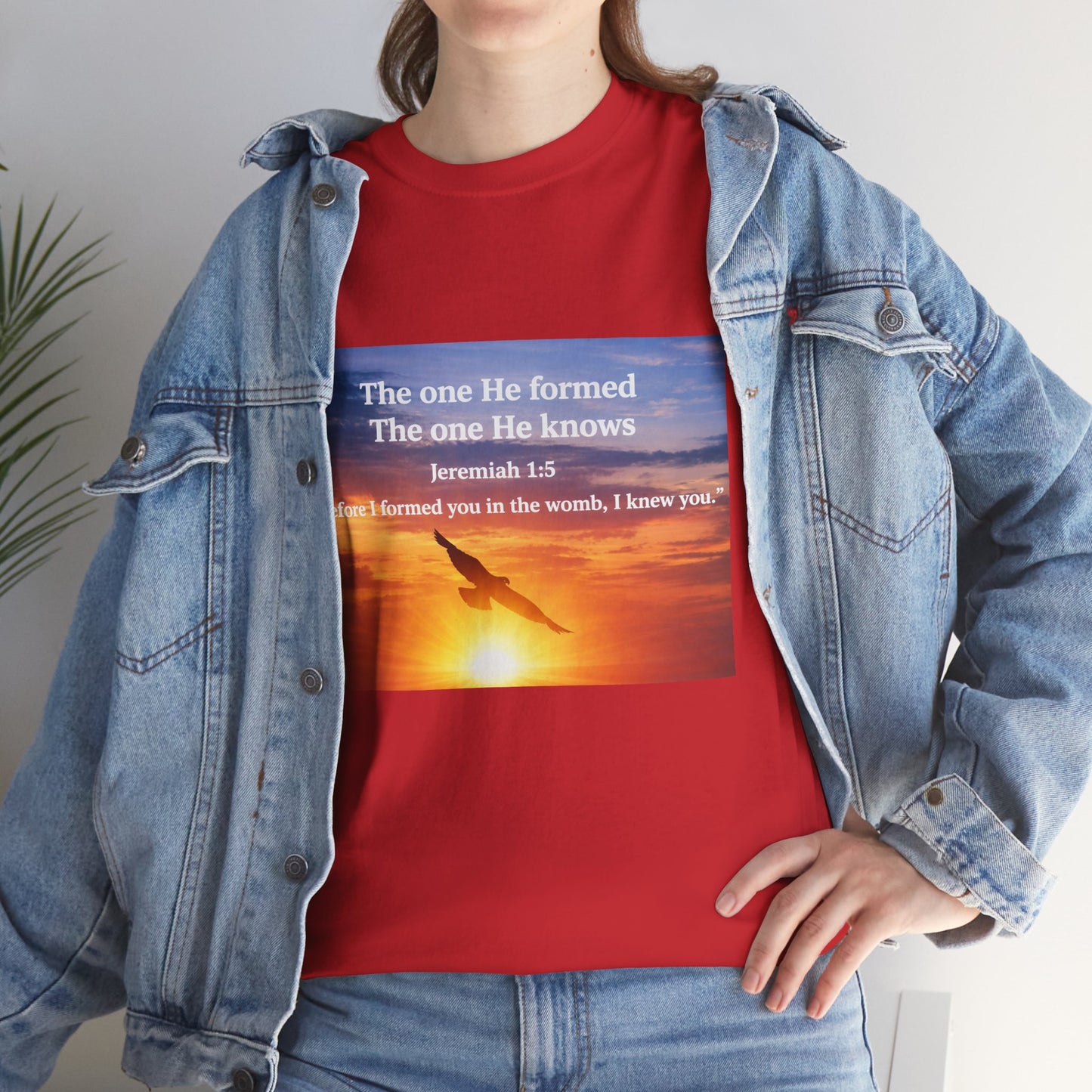 Christian Sunset T-Shirt — "Before I Formed You I Knew You" Scripture Tee