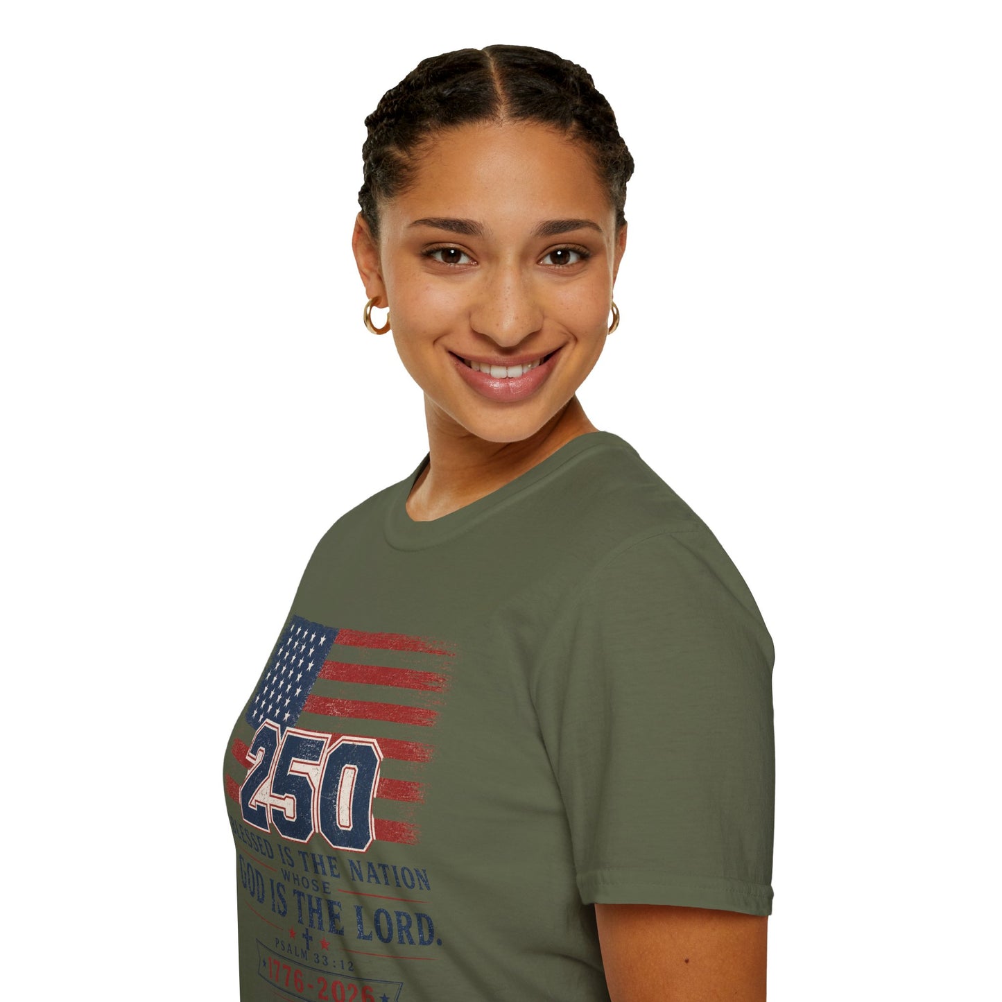 250th Anniversary Flag T-Shirt — "Blessed Is The Nation" Patriotic Tee