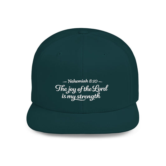 Flat Bill Snapback Hat — "The joy of the Lord is my strength" (Nehemiah 8:10)