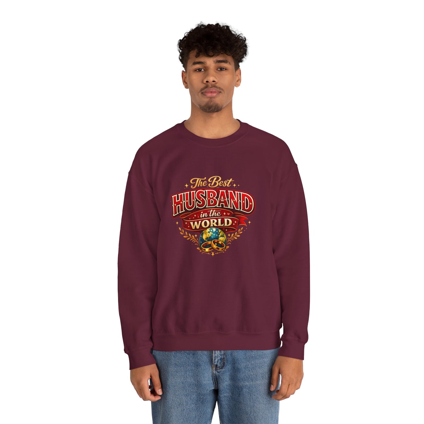 Crewneck Sweatshirt — "The Best Husband in the World" Vintage Globe Gift