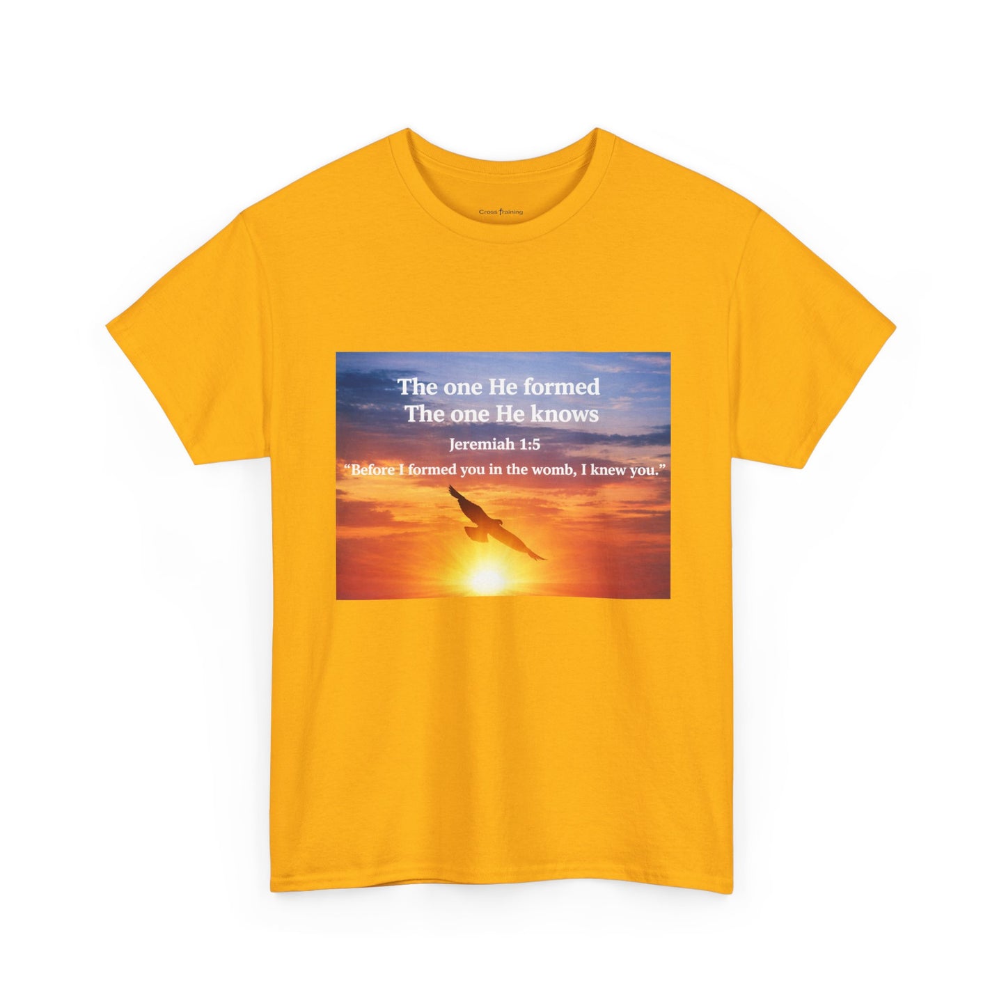 Christian Sunset T-Shirt — "Before I Formed You I Knew You" Scripture Tee