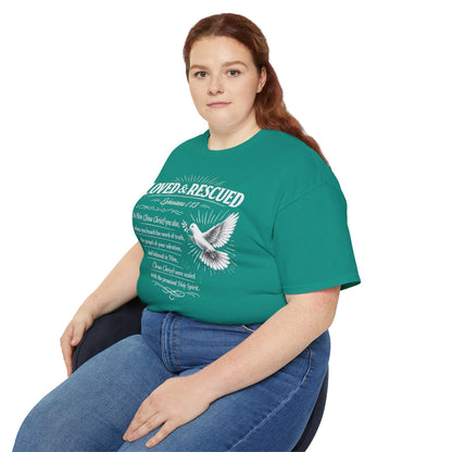 Loved & Rescued Tee — Ephesians 1:13 Christian Dove T‑Shirt