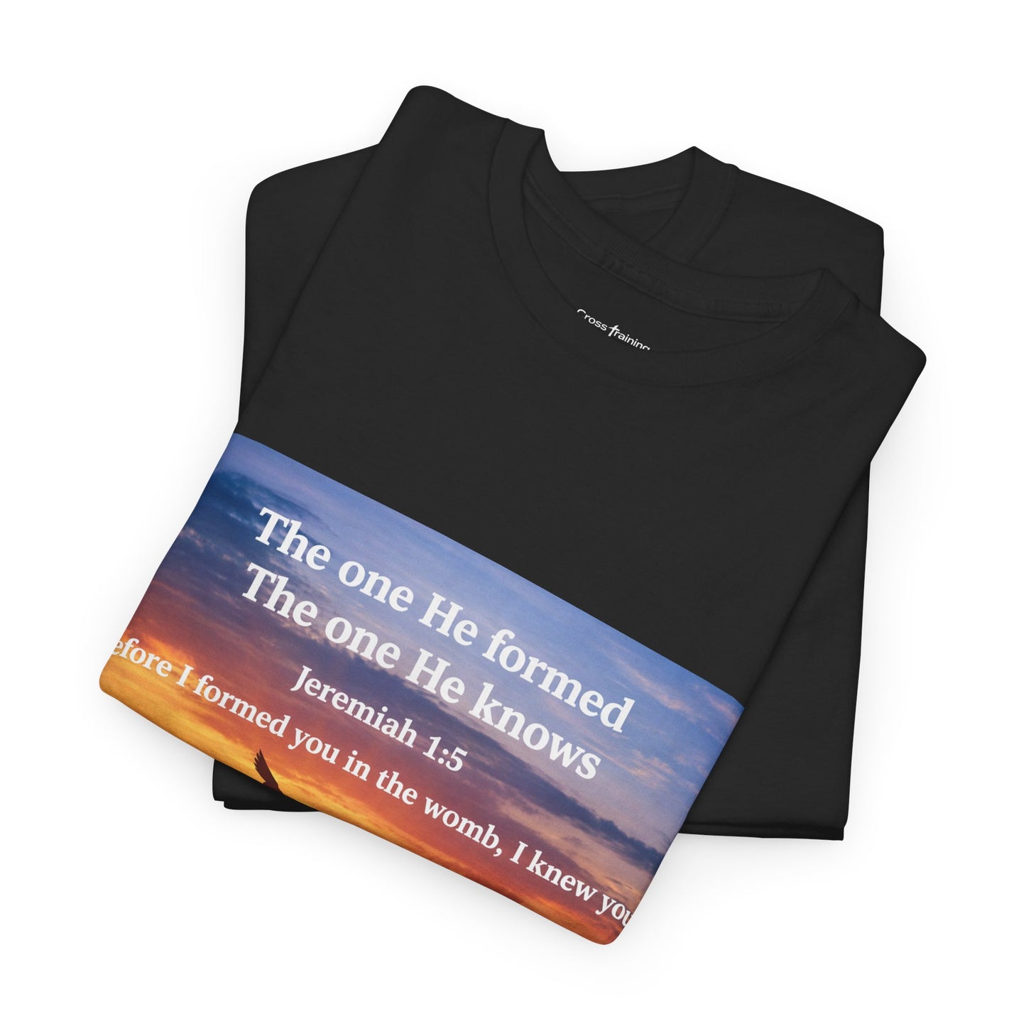 Christian Sunset T-Shirt — "Before I Formed You I Knew You" Scripture Tee
