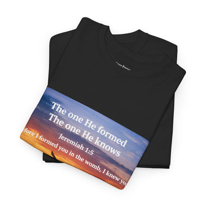 Christian Sunset T-Shirt — "Before I Formed You I Knew You" Scripture Tee