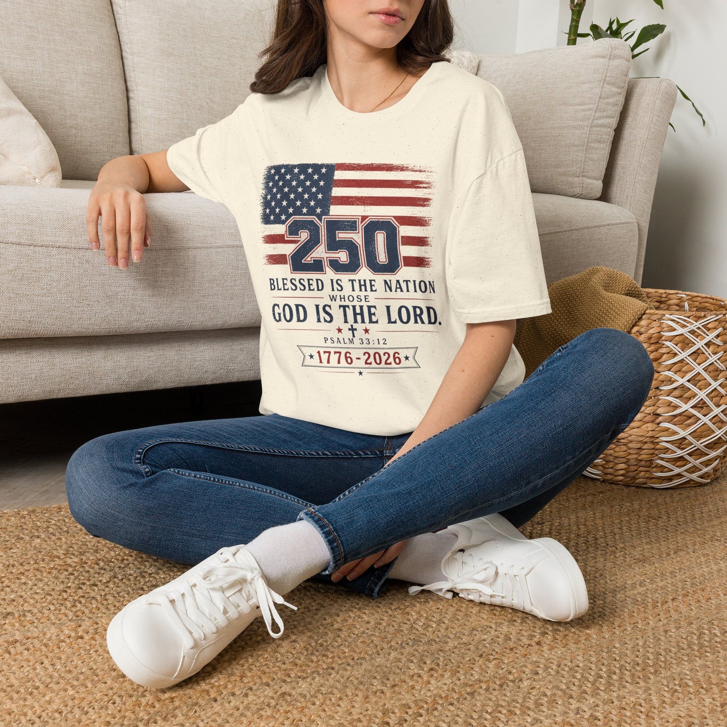 250th Anniversary Flag T-Shirt — "Blessed Is The Nation" Patriotic Tee