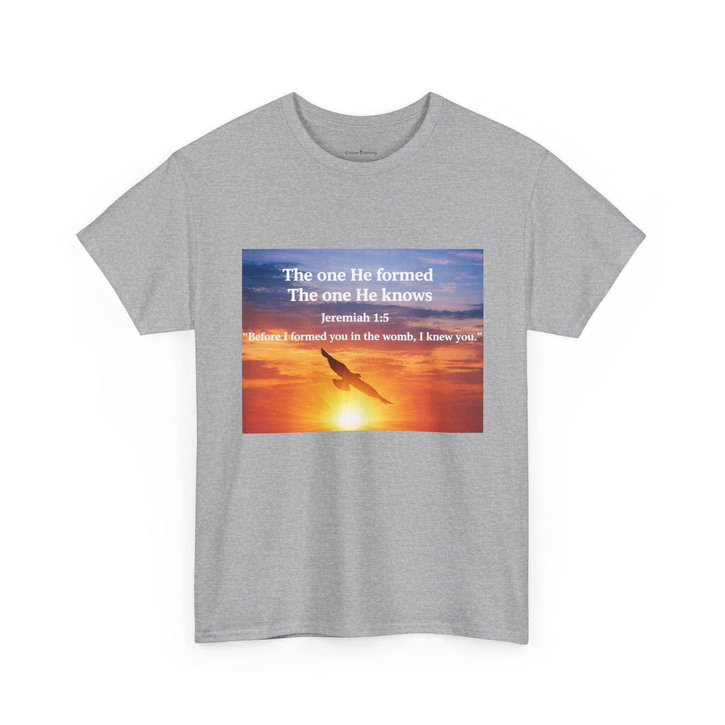 Christian Sunset T-Shirt — "Before I Formed You I Knew You" Scripture Tee