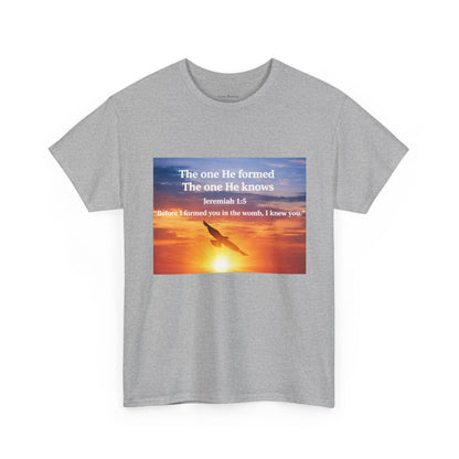 Christian Sunset T-Shirt — "Before I Formed You I Knew You" Scripture Tee