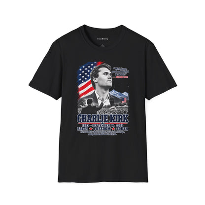 Charlie Kirk Tribute T-Shirt — "Well done, good and faithful servant" Matthew 25:21