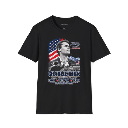 Charlie Kirk Tribute T-Shirt — "Well done, good and faithful servant" Matthew 25:21