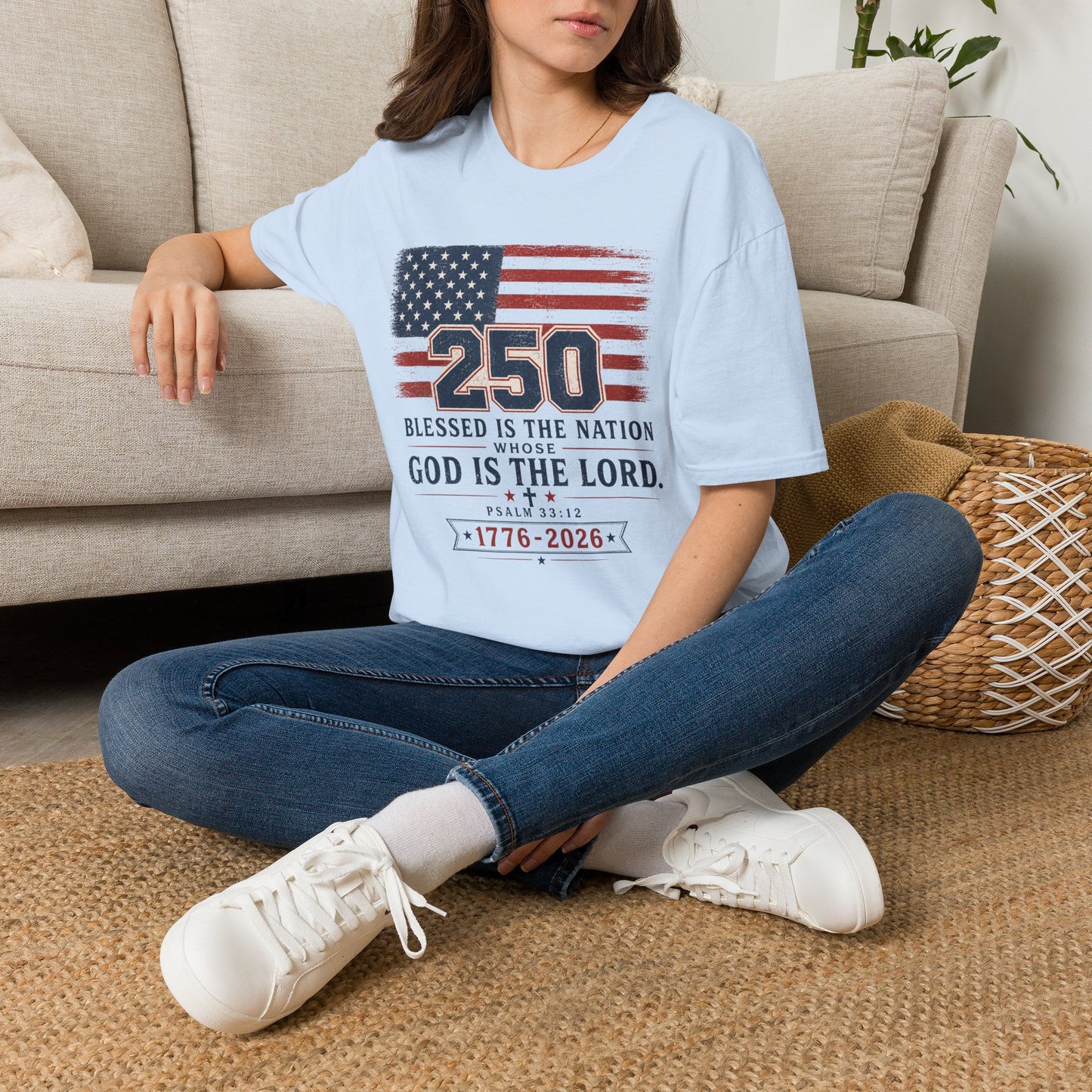 250th Anniversary Flag T-Shirt — "Blessed Is The Nation" Patriotic Tee