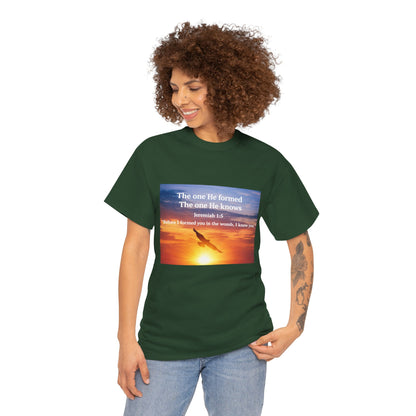 Christian Sunset T-Shirt — "Before I Formed You I Knew You" Scripture Tee