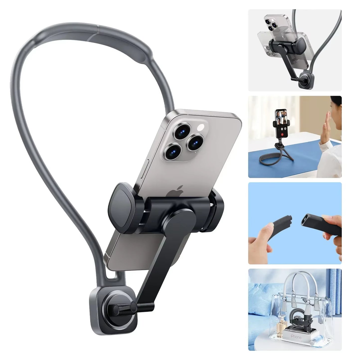 Oatsbasf Neck Mount Phone Holder for Relax Free Adjustable Bended Cellphone Holder Hands Free Bracket for 4.7-7In Smartphones