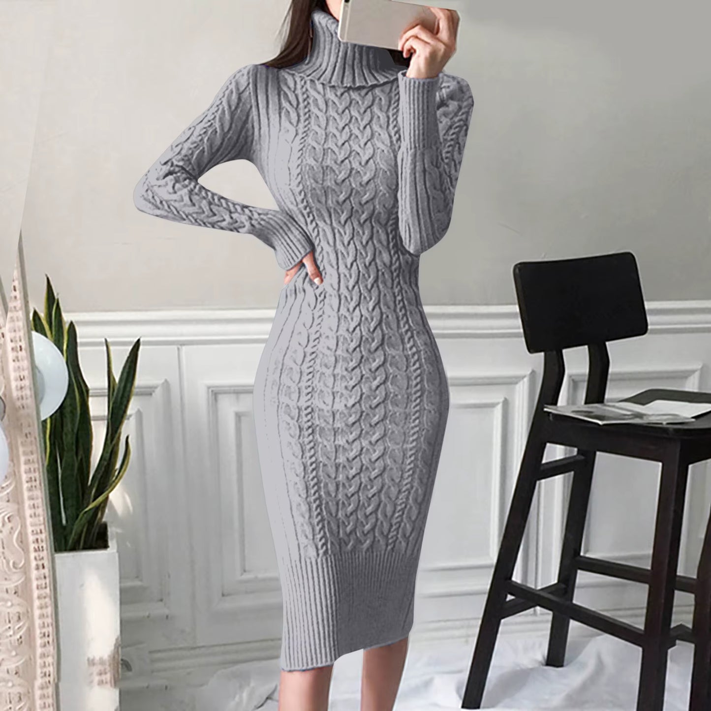 Autumn and Winter Womens Long Sleeve Turtleneck Sweater Dresses Warm Knitted Bodycon Pullovers Jumper Dresses Vestidos Largos