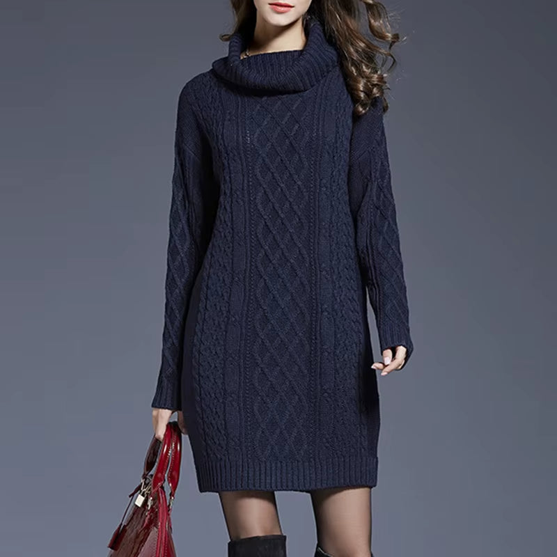 Plus Size Women Casual Knitted Long Sleeve Winter Dresses Sweater Solid Knee Length Loose Fat Female over Size Dresses 4XL