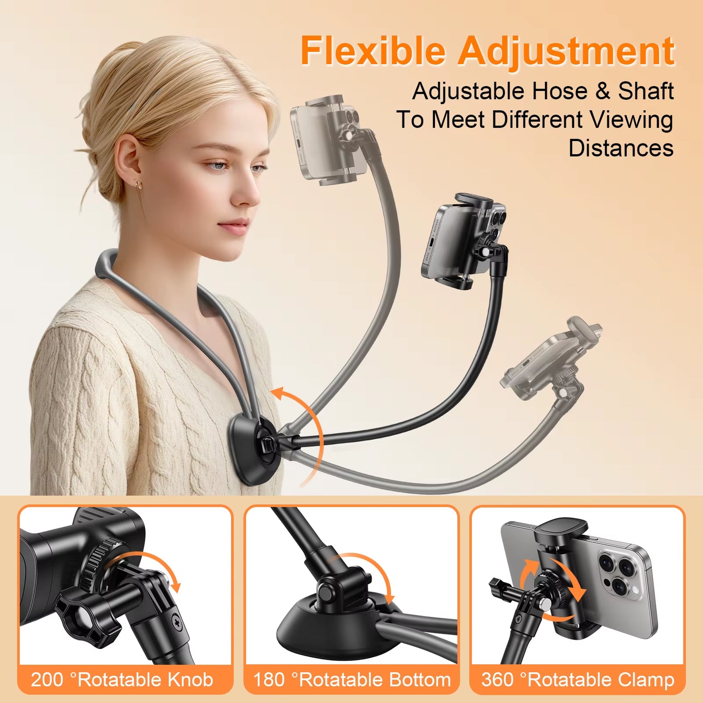 Oatsbasf Neck Mount Phone Holder for Relax Free Adjustable Bended Cellphone Holder Hands Free Bracket for 4.7-7In Smartphones