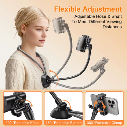 Oatsbasf Neck Mount Phone Holder for Relax Free Adjustable Bended Cellphone Holder Hands Free Bracket for 4.7-7In Smartphones