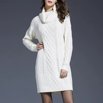 Plus Size Women Casual Knitted Long Sleeve Winter Dresses Sweater Solid Knee Length Loose Fat Female over Size Dresses 4XL