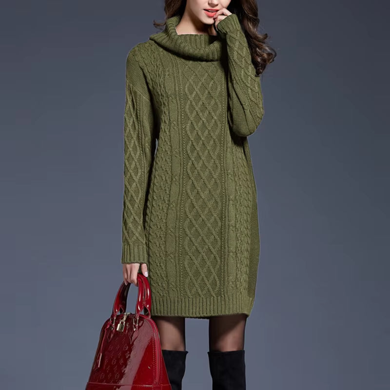 Plus Size Women Casual Knitted Long Sleeve Winter Dresses Sweater Solid Knee Length Loose Fat Female over Size Dresses 4XL