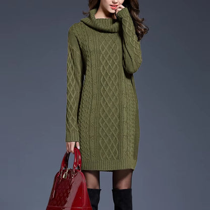 Plus Size Women Casual Knitted Long Sleeve Winter Dresses Sweater Solid Knee Length Loose Fat Female over Size Dresses 4XL